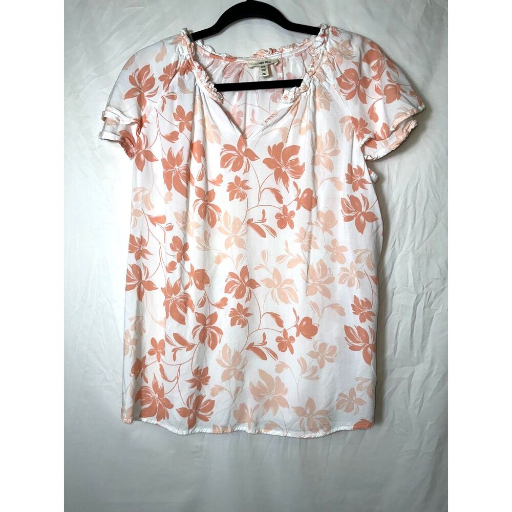 Como Blu Women's Juniors Peasant Blouse With Floral Design Cap Sleeves, Size L